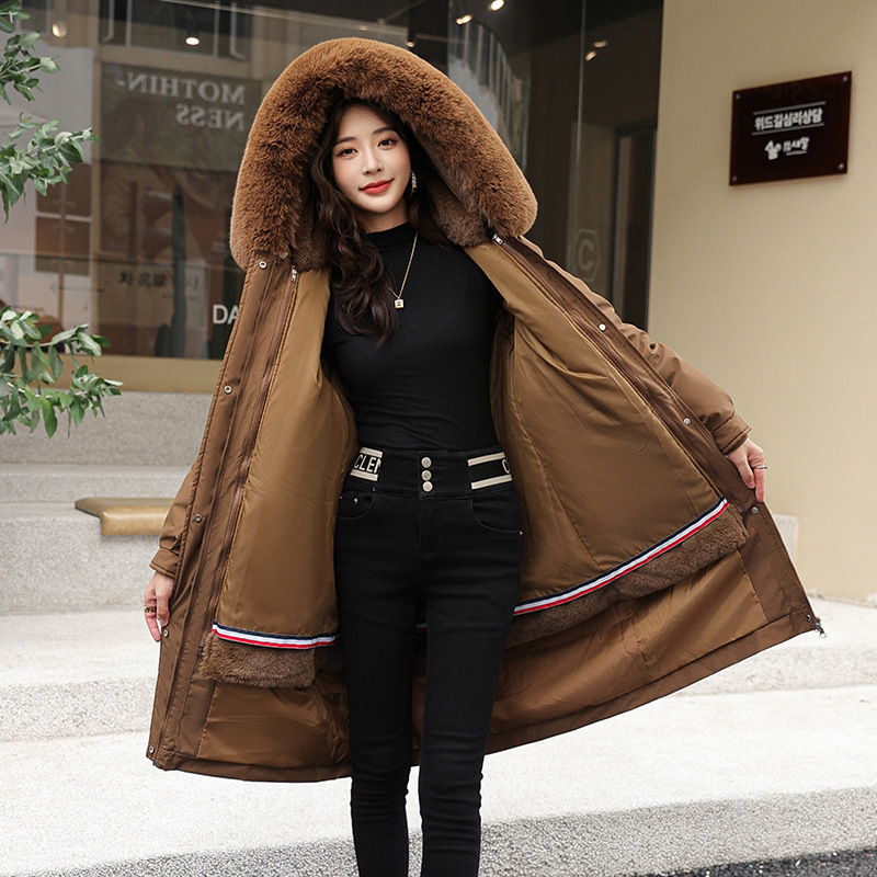 Custom 2023 women Parkas coats FAUX FUR TRIM 97cm hooded fur collar parka winter jacket for women parka