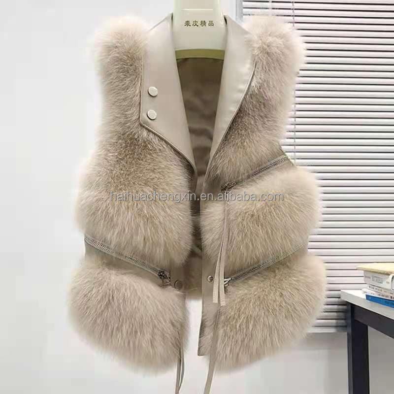 custom girls women's vests waistcoats pu leather faux fur vest