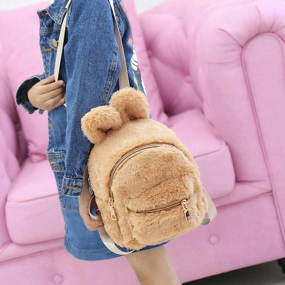 Wholesale New Style  Mini Backpack Cute Rabbit Ears Backpacks Bags Fur Schoolbags Faux Fur Backpack For Girls