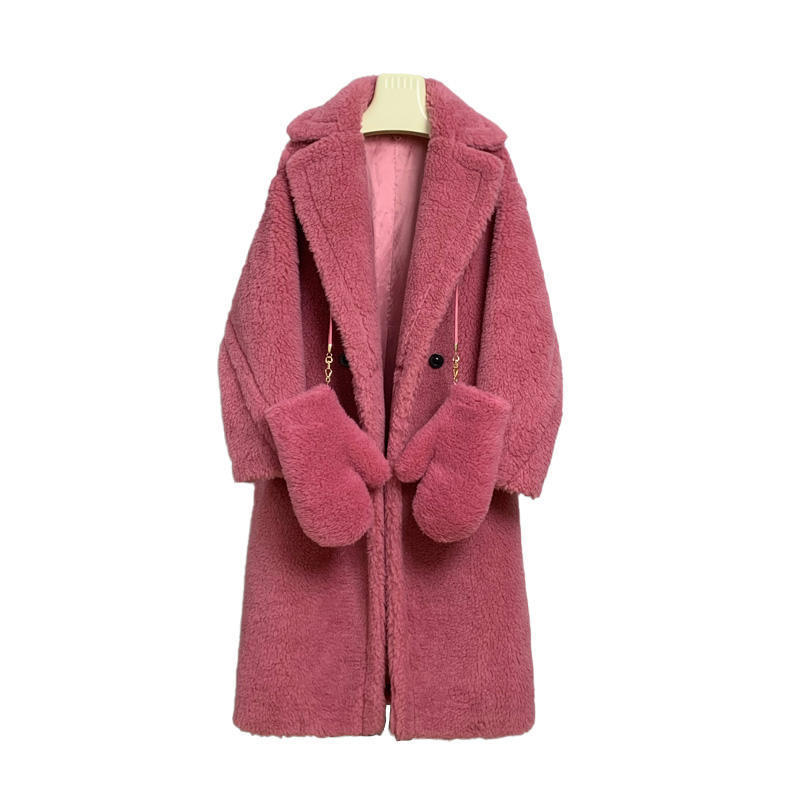 New Fashion Long Alpaca Gloves Coat Turn Down Collar Genuine Alpaca Wool Coat Winter Oversized Teddy Bear Coat for Women