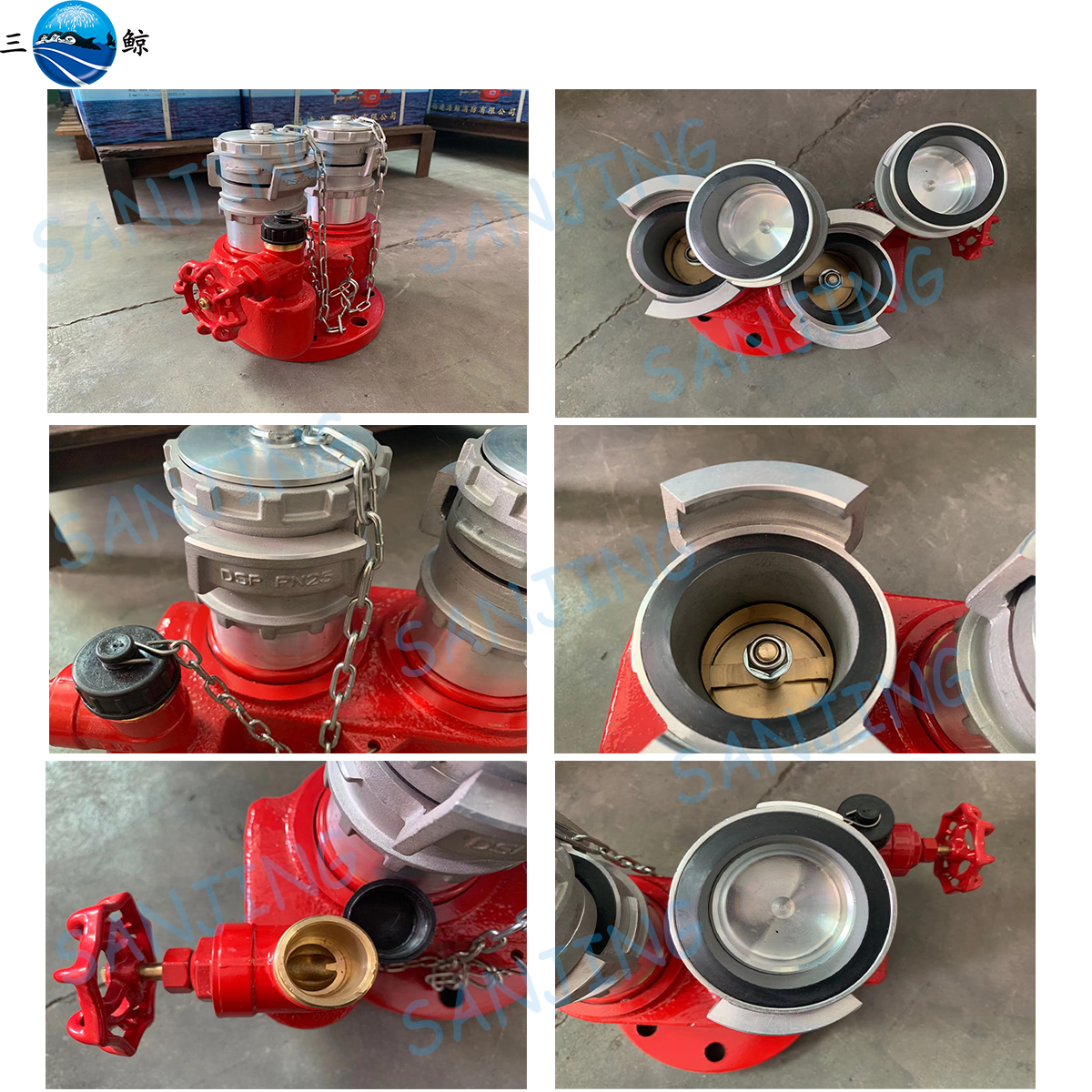 Fire Dry Riser 4 Inch Flange Fire Pump Breeching Inlet With 2.5 Inch Aluminum Alloy French Adapters