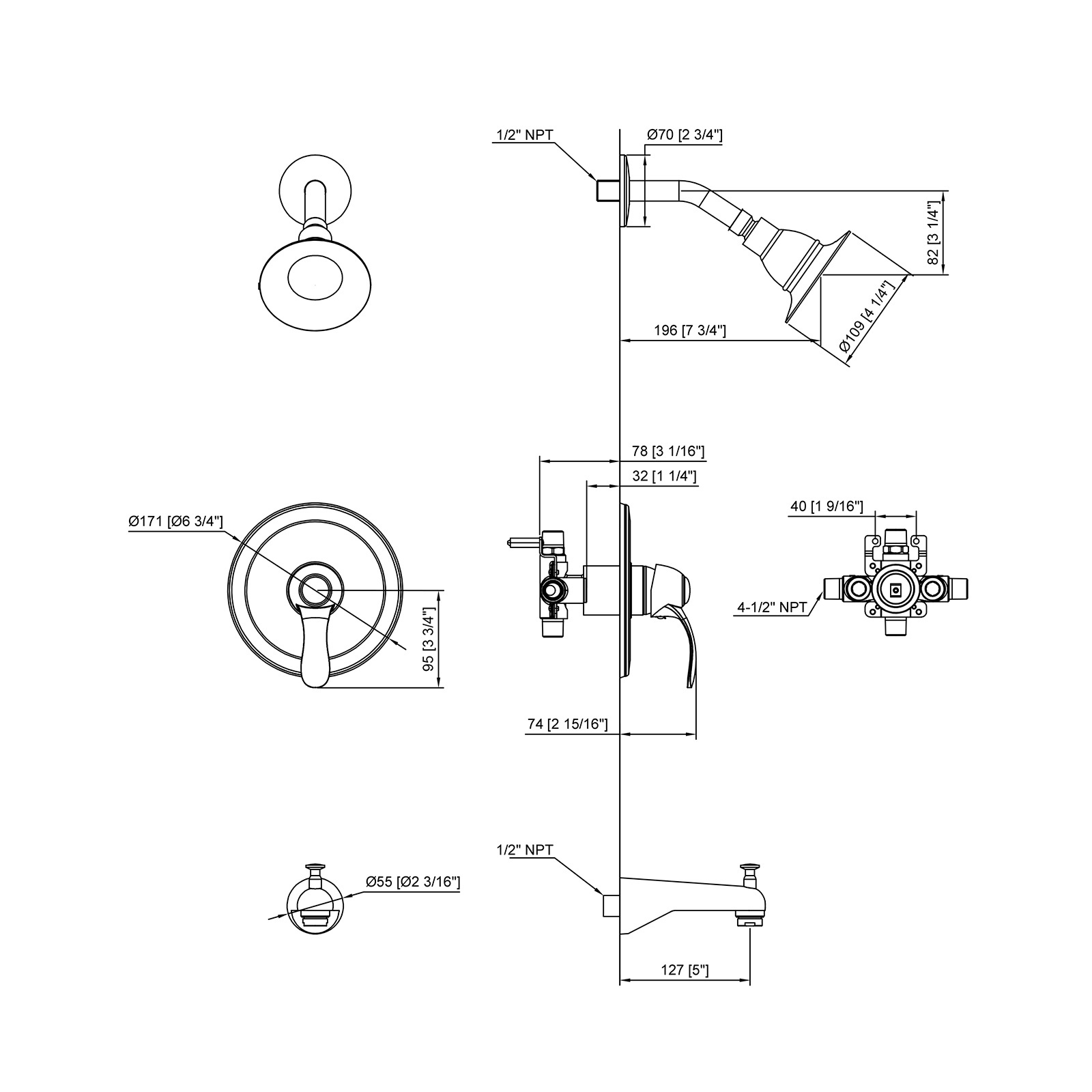 cUPC Faucet Modern Shower Faucet, Tub and Shower Trim Kit with Single-Spray Touch-Clean Chrome Shower Head