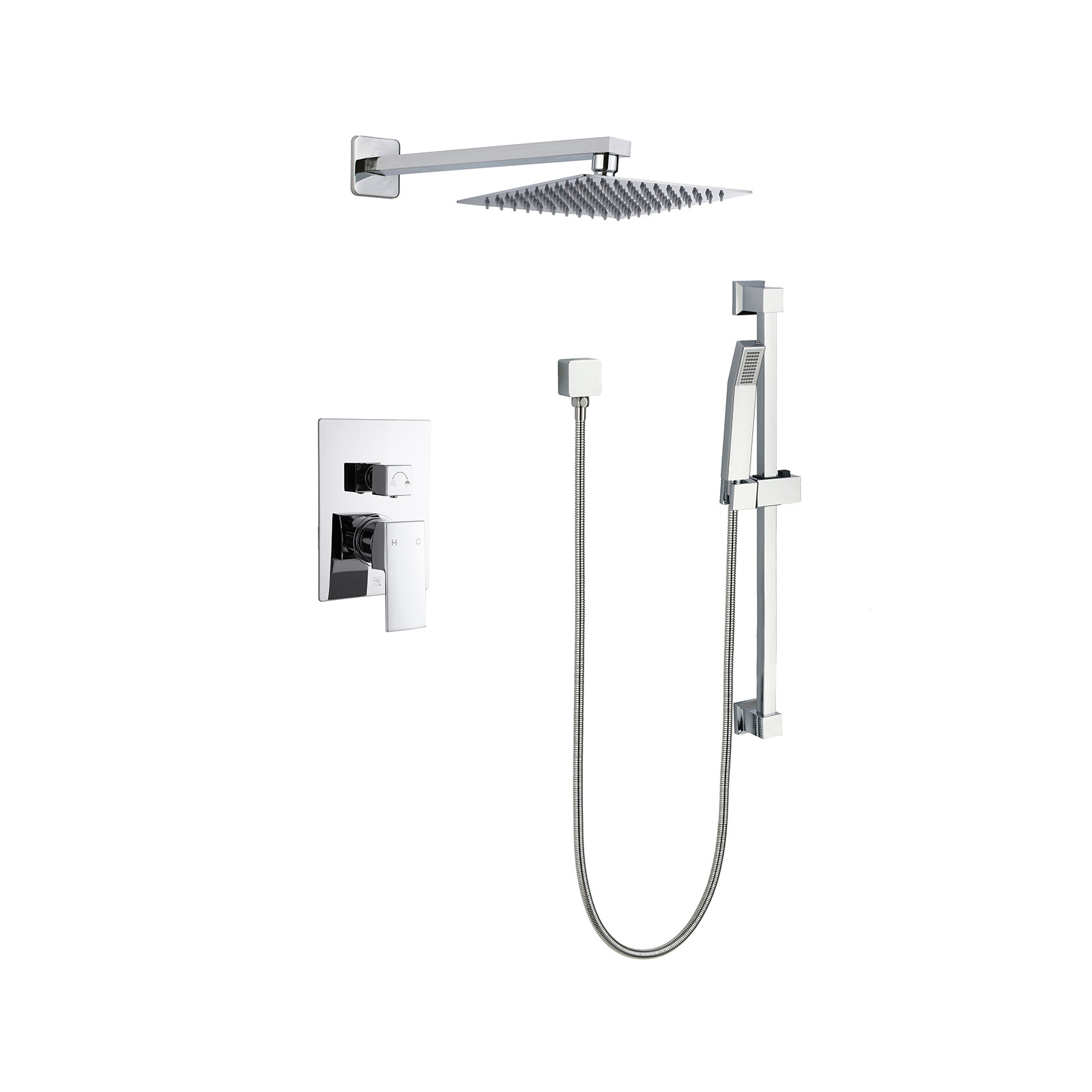 Tidjune Complete Rain Shower head Faucets Sets Wall Mount Shower Faucet Included Valve and Trim Kit Slide Bar Shower System