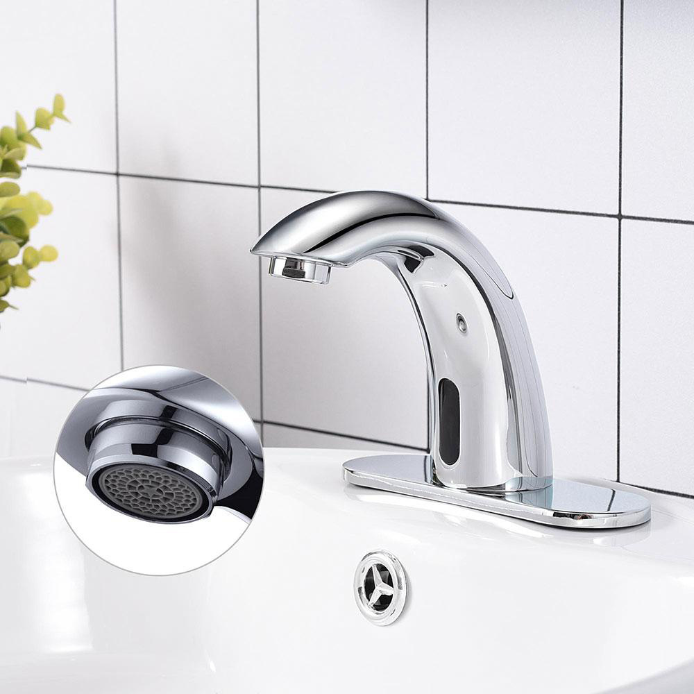 Touchless Sensor Faucet Automatic Smart Single Hole Faucet Hands Free Tap Bathroom Sink Faucet with Hole Cover Deck Plate,