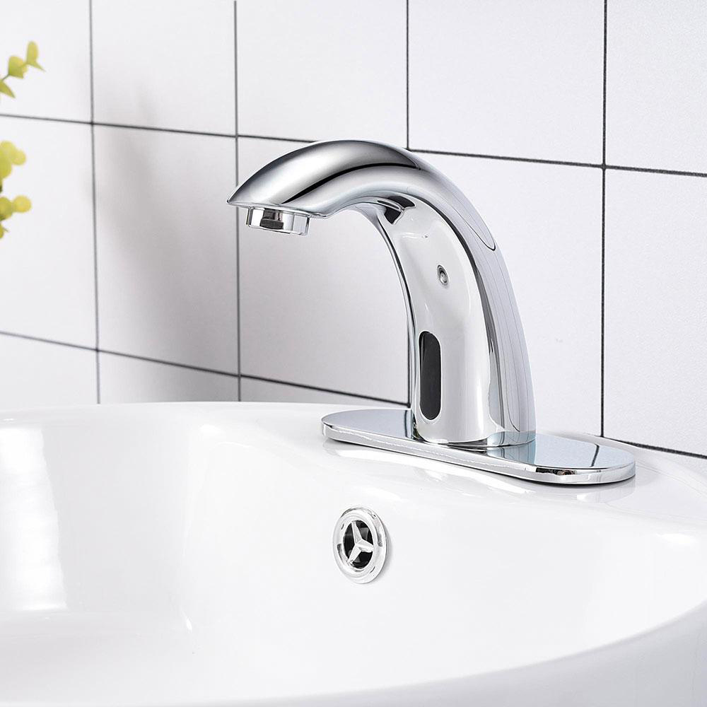 Touchless Sensor Faucet Automatic Smart Single Hole Faucet Hands Free Tap Bathroom Sink Faucet with Hole Cover Deck Plate,