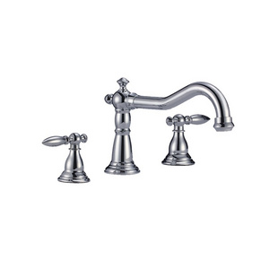 Modern Bridge Spout 2 Handles 3 Holes 8 Inch Widespread Bathroom Sink Faucet with Pop Up Drain