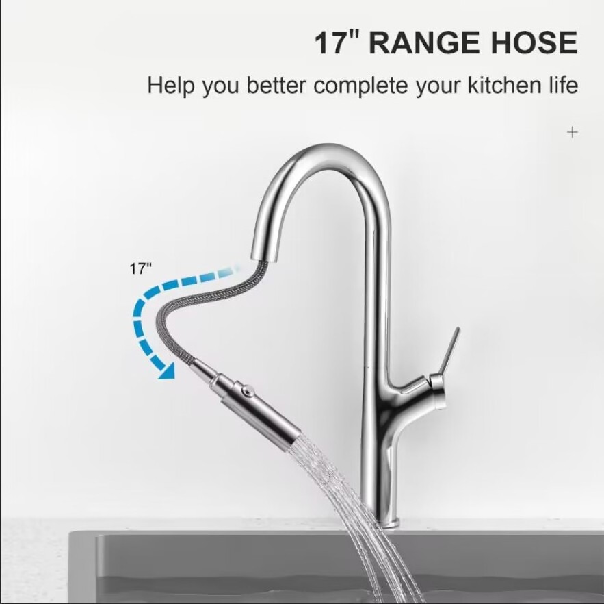 Modern Kitchen Faucet Water Tap Flexible Kitchen Taps Kitchen Mixer Sink Faucet 304 Stainless Steel Pull Out Down Silver Ceramic