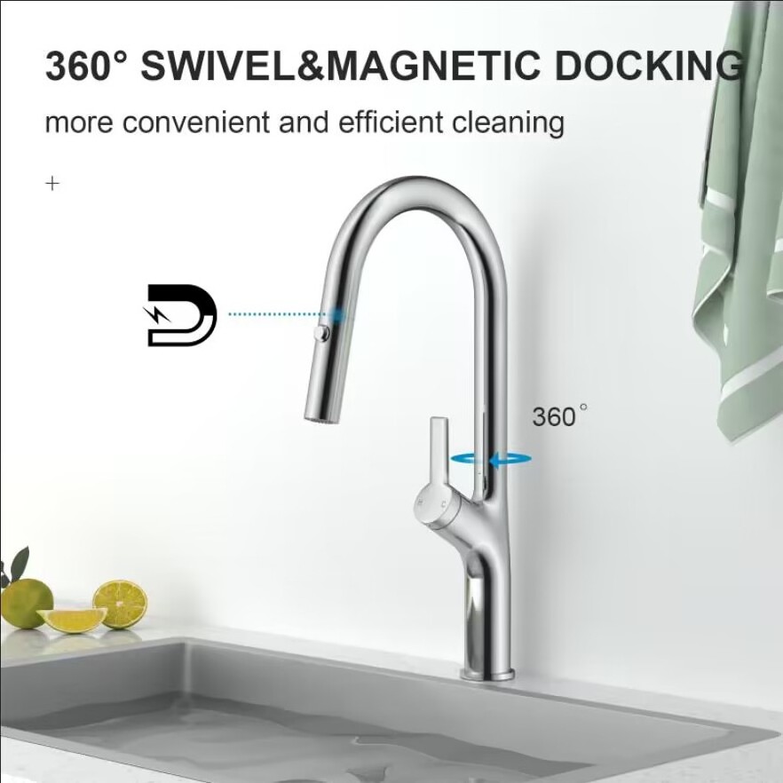 Modern Kitchen Faucet Water Tap Flexible Kitchen Taps Kitchen Mixer Sink Faucet 304 Stainless Steel Pull Out Down Silver Ceramic