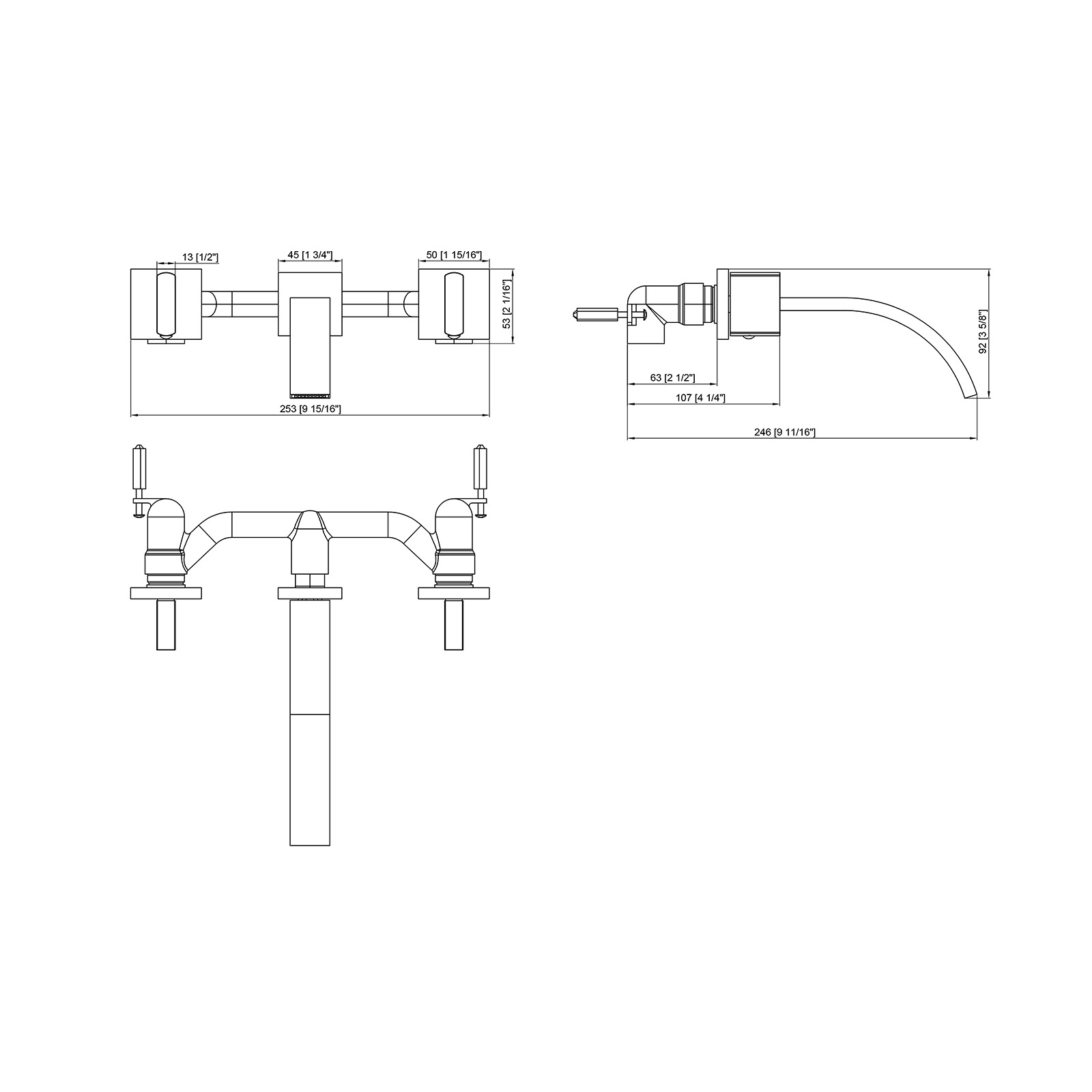 High quality bathroom 2 handles waterfall faucet chrome brass basin faucet, wall mount basin faucet