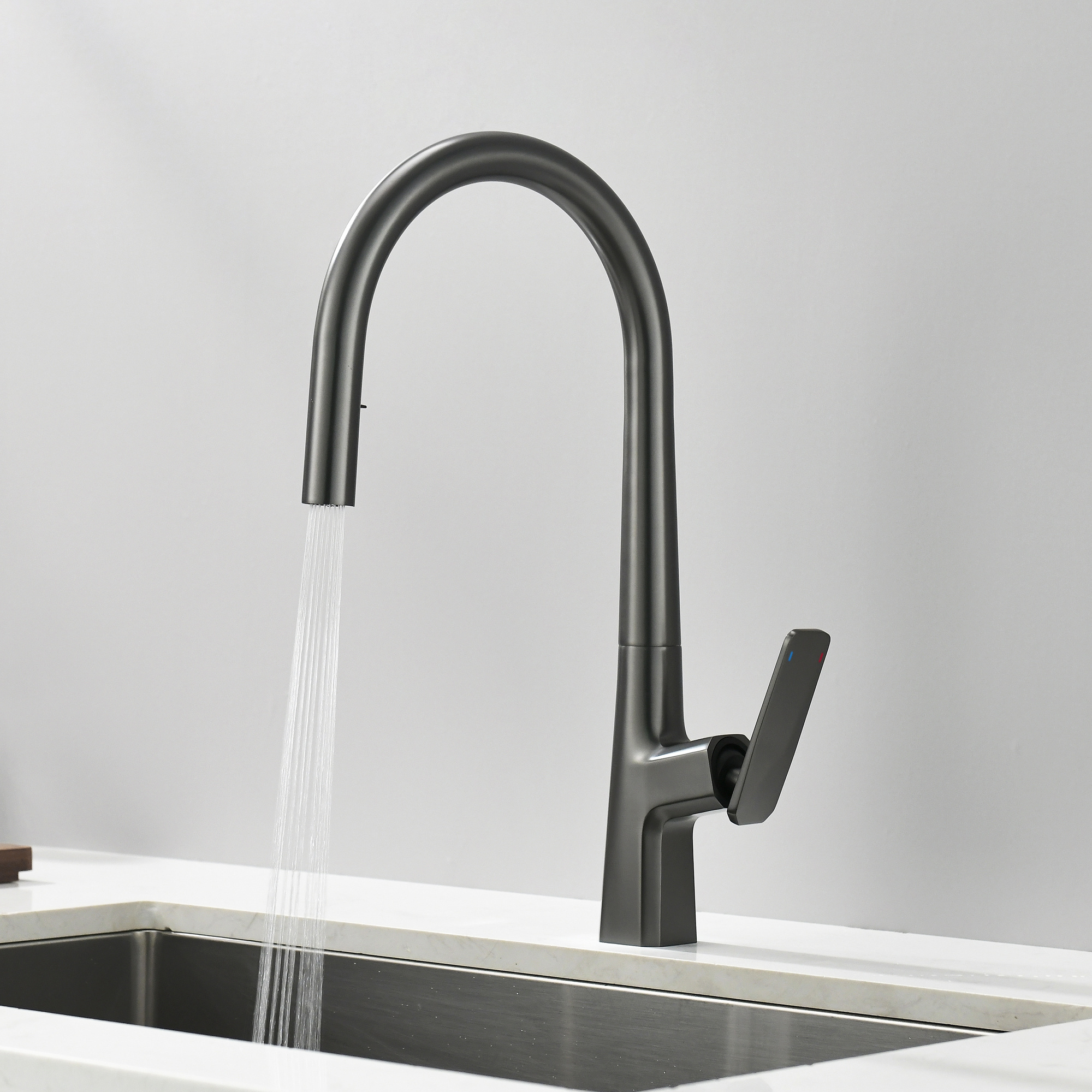 Commercial Kitchen Faucets Gun Pull Out Kitchen Sink Faucets with Pull Down Sprayer Grey Modern Contemporary Ceramic Polished