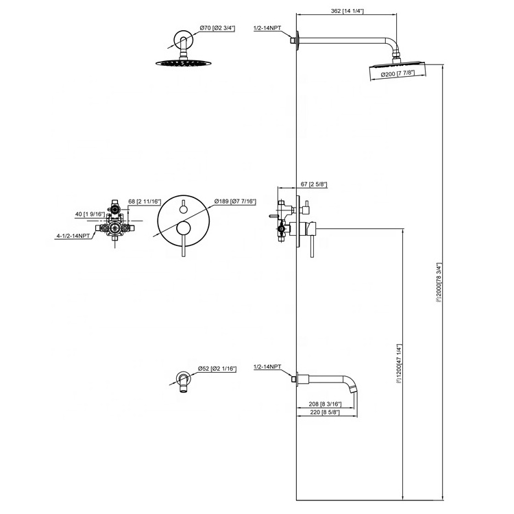 Brass Wall Mounted Concealed Bathroom Shower Faucet Trim Kits with Pressure Balance Valve