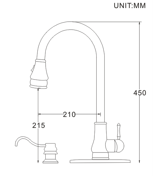 Single Handle Swan Hole Matte Black Pull Down Spring Kitchen Sink Faucet With Faucet Hole Cover Dispenser Kitchen Sink Faucet