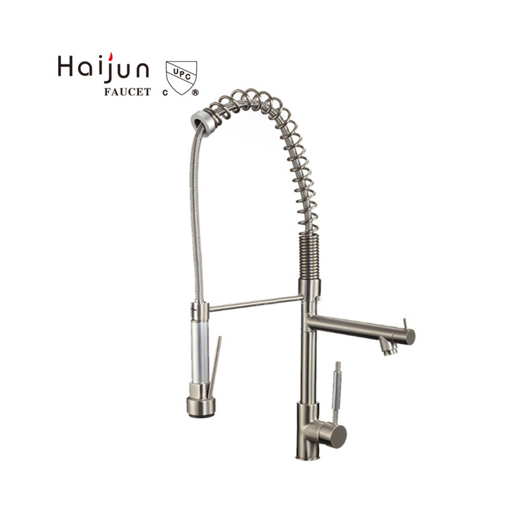 Brass Spring Pull Out Kitchen Faucet with Two Spouts &Handheld Shower Kitchen Mixer Tap Prices