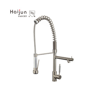 Brass Spring Pull Out Kitchen Faucet with Two Spouts &Handheld Shower Kitchen Mixer Tap Prices