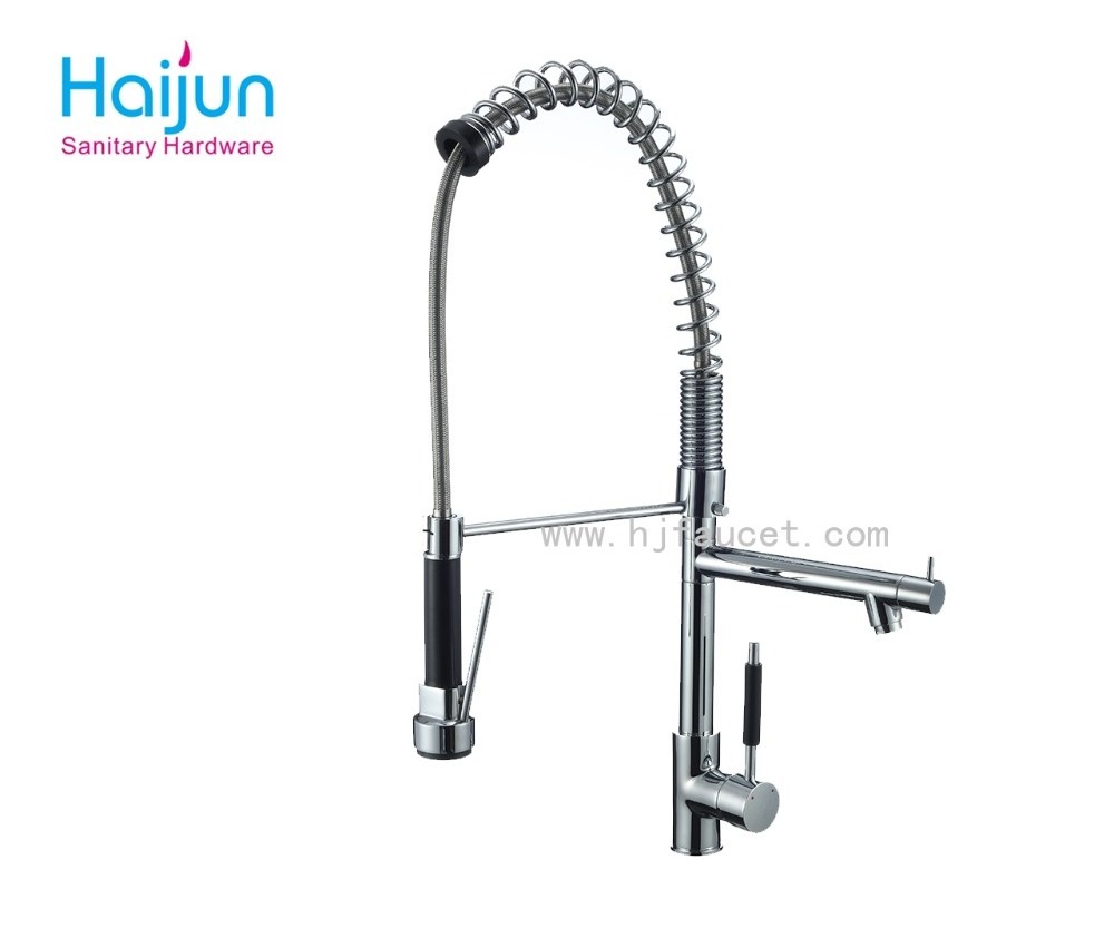 Brass Spring Pull Out Kitchen Faucet with Two Spouts &Handheld Shower Kitchen Mixer Tap Prices