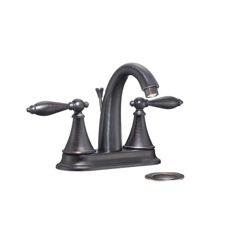 Double Handle Centerset 4 Inch Vanity Sink Faucet Bathroom Faucet Black with Pop-up Drain & Supply Hoses