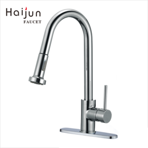 Single Handle Swan Hole Chrome Pull Down Spring Kitchen Sink Faucet With Faucet Hole Cover Kitchen Sink Faucet