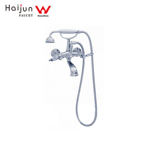 European Style Watermark Bath Tub Faucet Set Wall Mounted Brass Vintage Bathtub Shower Faucet with Ceramic Handle