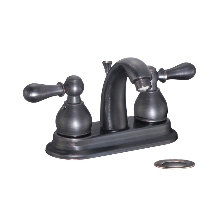 4 Inch 2 Handle Centerset Matte Black Lead-Free Bathroom Faucet with Copper Pop Up Drain