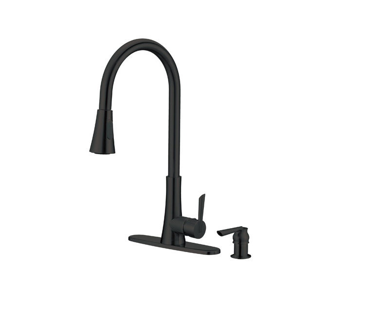 Commercial cUPC Chrome Single Handle Deck Mounted Pull Down Sprayer Kitchen Cabinet Faucet Mixer Taps with Soap Dispenser