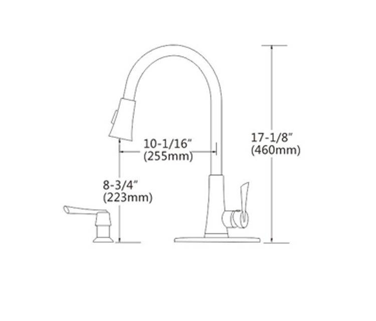 Commercial cUPC Chrome Single Handle Deck Mounted Pull Down Sprayer Kitchen Cabinet Faucet Mixer Taps with Soap Dispenser