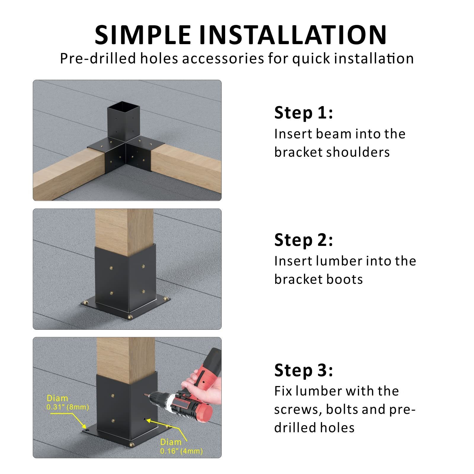 Custom Metal 4 - Way Bracket for Wood Beams Gazebo Pergola Brackets Kit