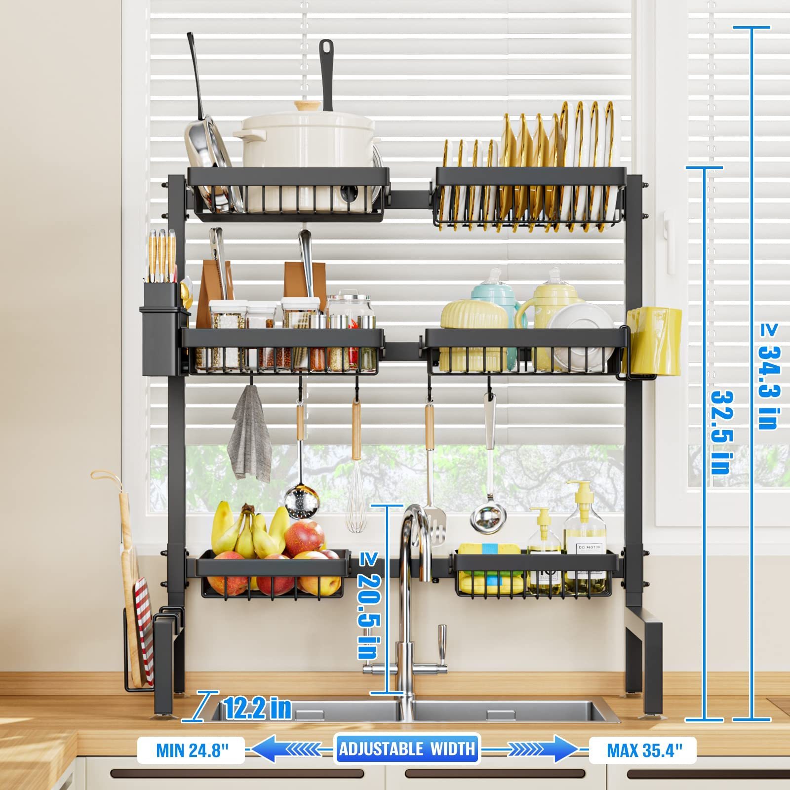 3 Tier Carbon Steel Spice Kitchen Rack Shelf Under Sink Organizer for Kitchen Cabinet Storage