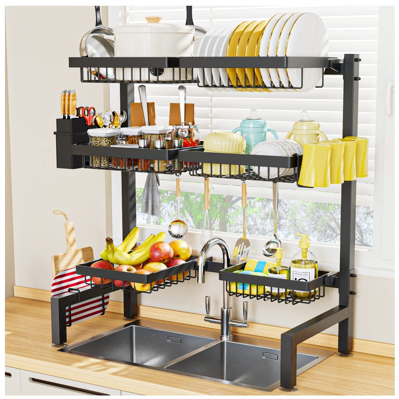 3 Tier Carbon Steel Spice Kitchen Rack Shelf Under Sink Organizer for Kitchen Cabinet Storage