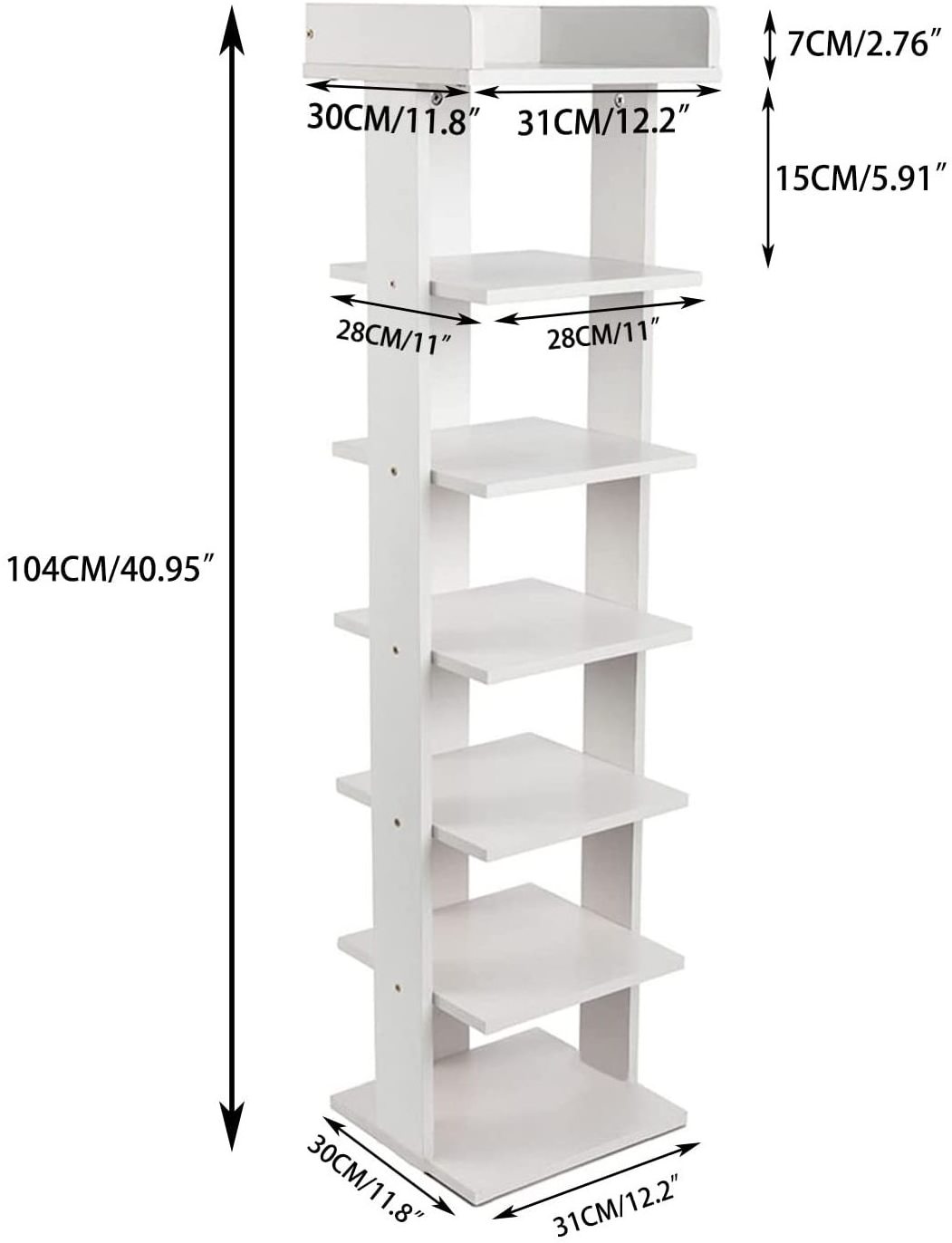 7-tier wooden shoe rack/shoe shelf storage stand,entryway shoe tower,vertical shoe organizer