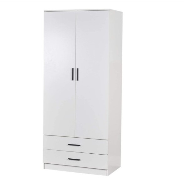 Tall Wooden White 2 Door Wardrobe With 2 Drawers Bedroom Storage cabinet,furniture set storage closet wooden kids wardrobes