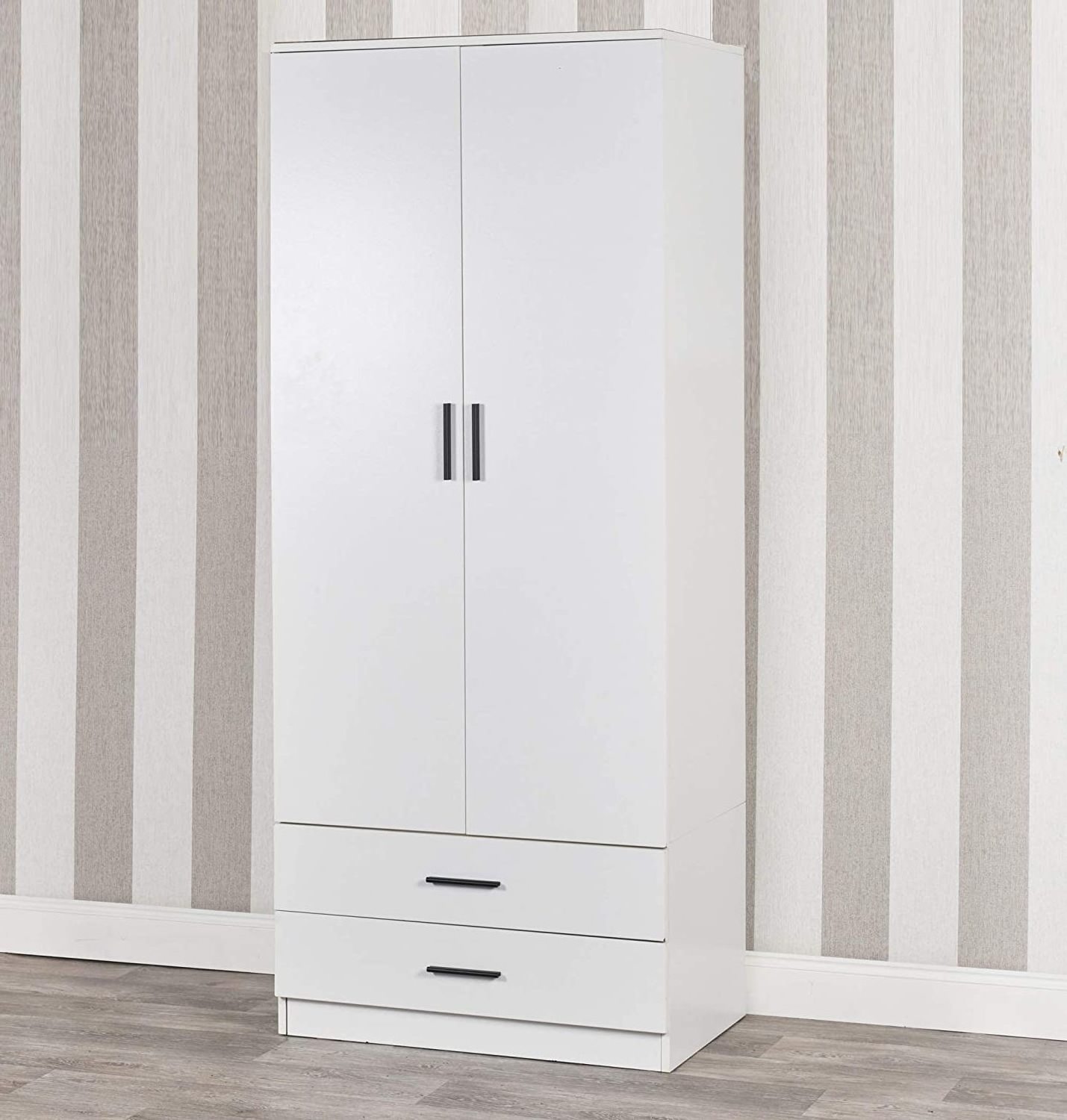 Tall Wooden White 2 Door Wardrobe With 2 Drawers Bedroom Storage cabinet,furniture set storage closet wooden kids wardrobes