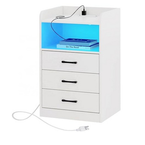 Cheap bedside tables Nightstand LED Light Strips, Night Stand with Drawers