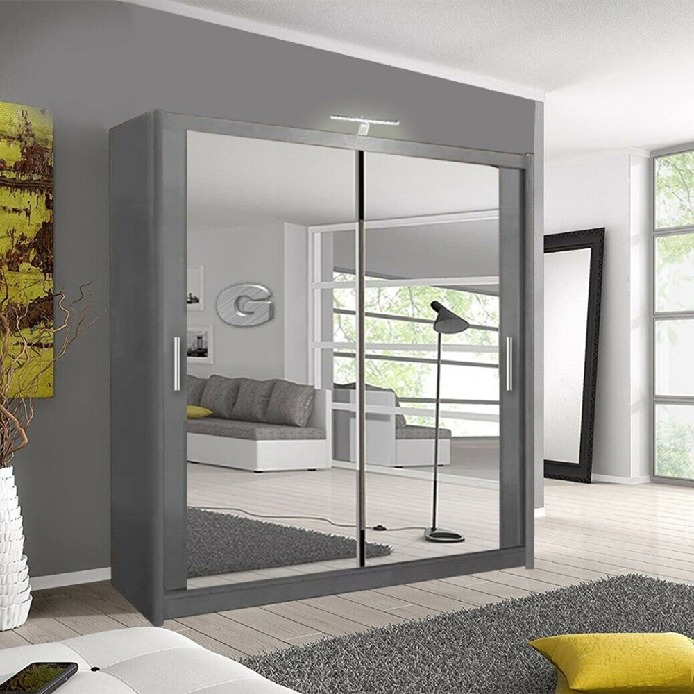 2021 New Design Sliding Door Modern Wooden Mirrored Wardrobe