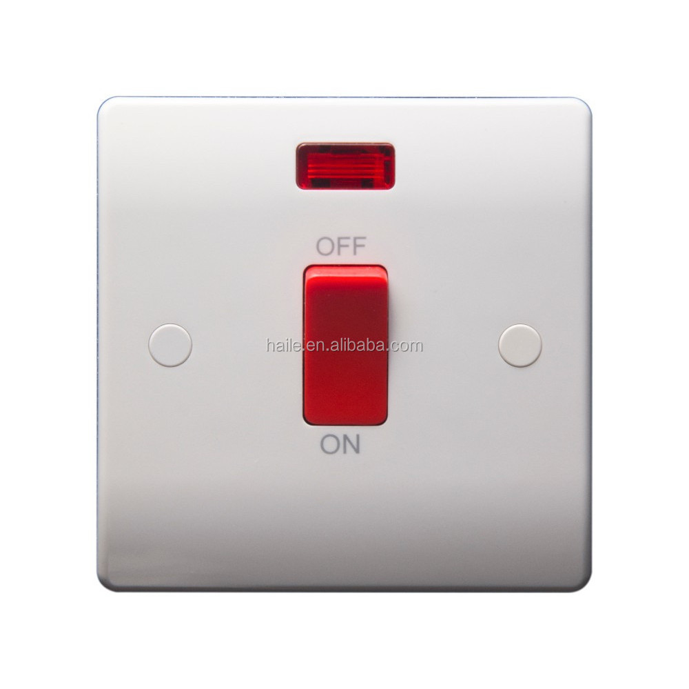 British Standard- White VN Range 45A 1 gang double pole switch+neon single plate