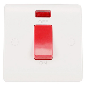 British Standard- White VN Range 45A 1 gang double pole switch+neon single plate