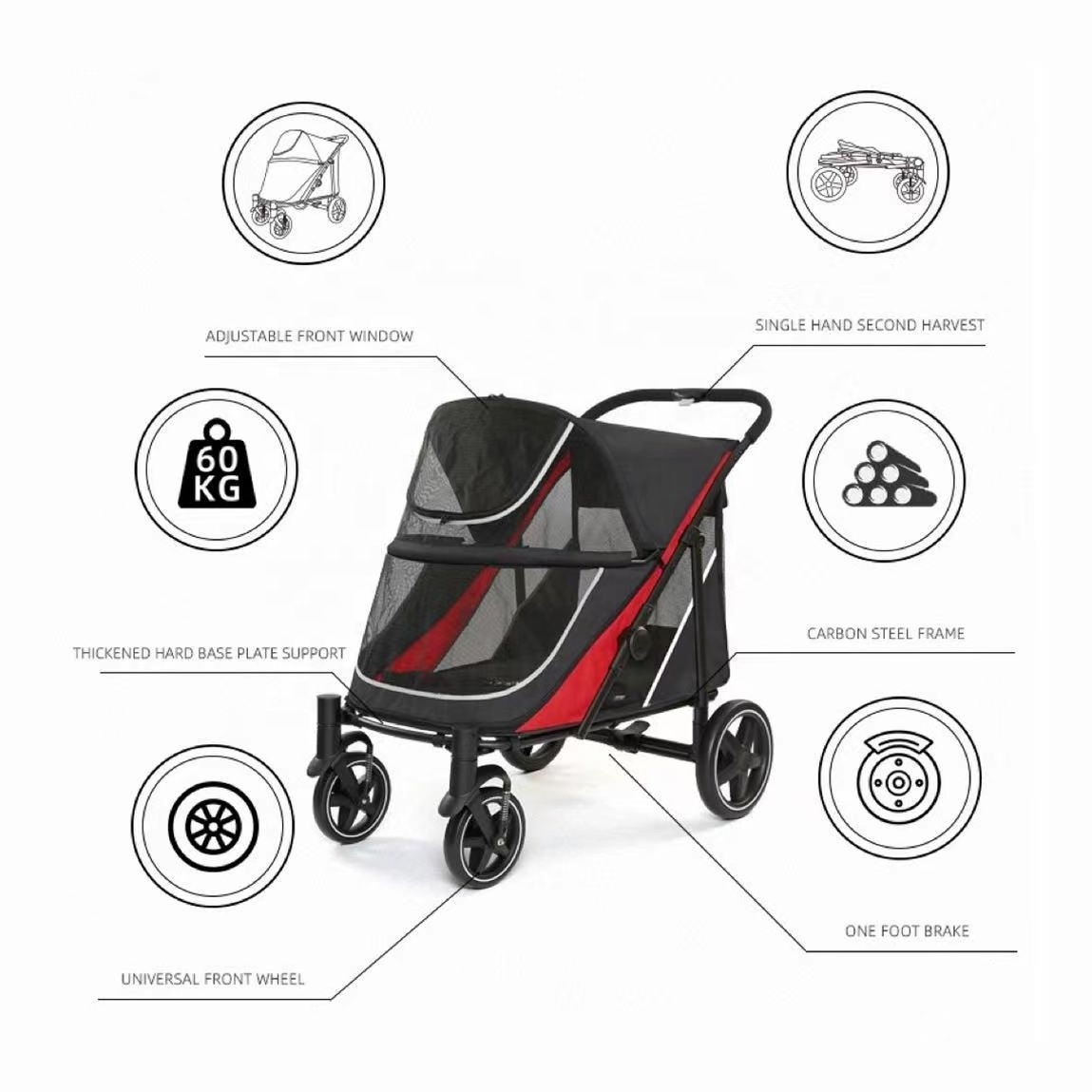 Factory Direct Sales Lightweight Medium to Large Pet Trolleys Foldable Dog Stroller Cat Stroller for Pet Outings