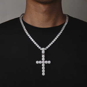 6/8mm 925 sterling silver tennis big cross necklace moissanite pendants and chain for men