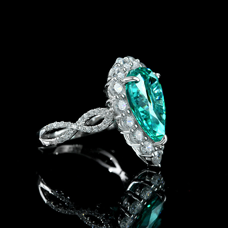 Hailer Jewelry pear cut lab created blue green stone synthetic paraiba tourmaline S925 silver cocktail rings for women