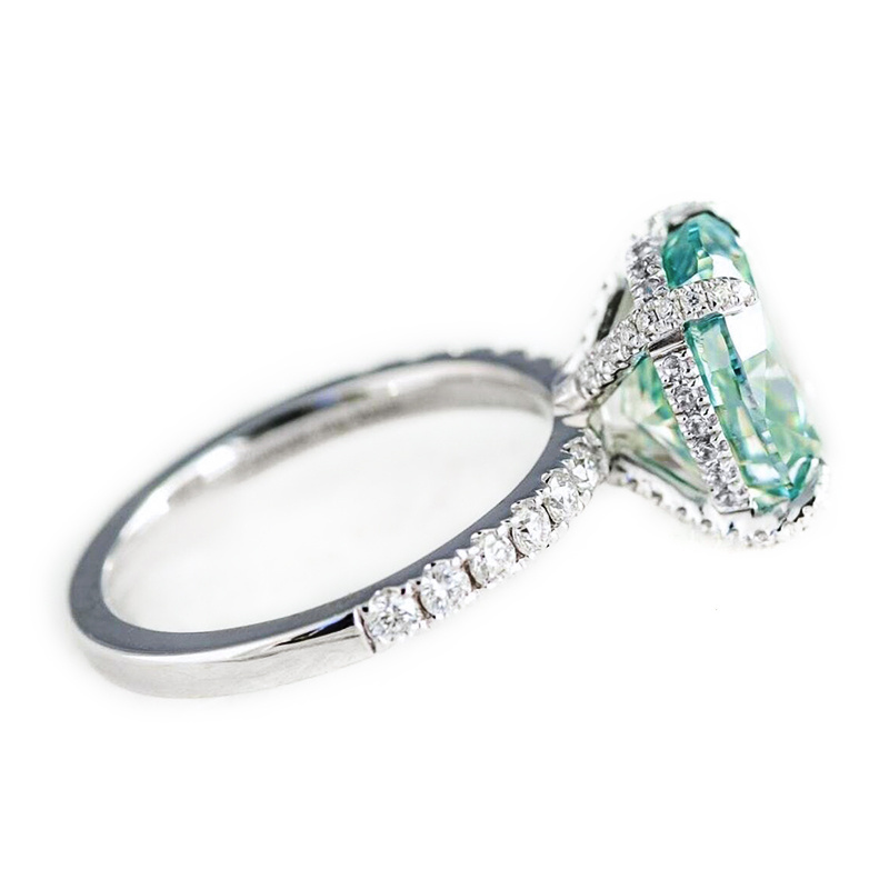 Vintage style blue green crushed ice radiant cut moissanite ring 14k gold for gift