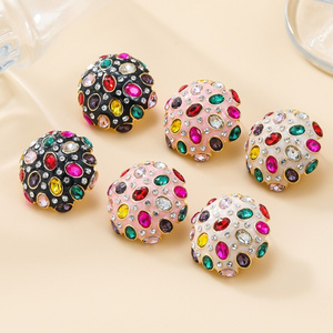 Yingtong Fashion Western Colorful Rhinestone Crystal Paved Half Ball Stud Earrings For Women 2024