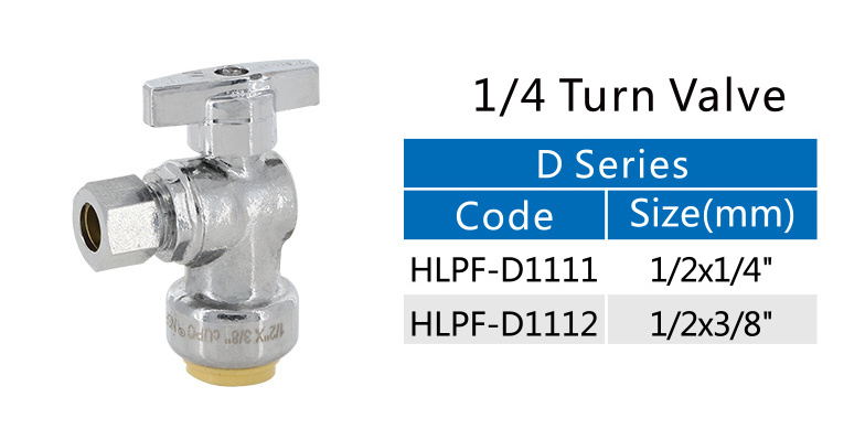 Brass quick release copper push fit valve angle type 1/4 quarter turn valve for pex and copper plumbing water pipe