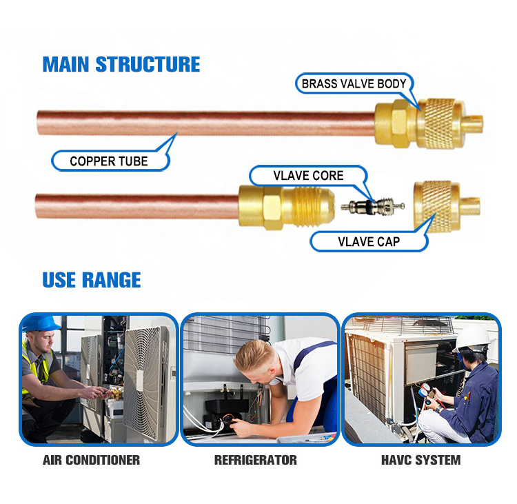 1/4 copper brass pin valve Charging valve access valve for R134a freezer HVAC refrigeration and air conditioner