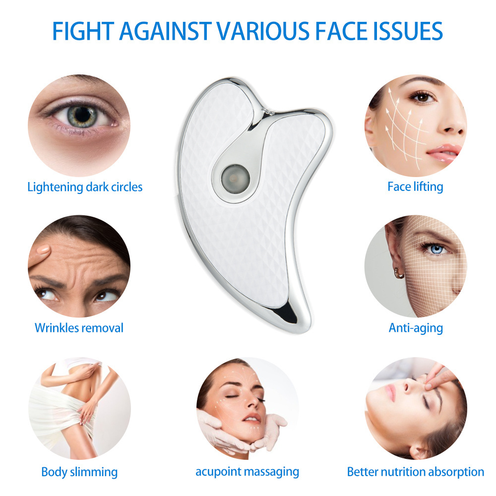 v face lifting beauty device facial slimming massager LED light heating vibrating electric gua sha scraping face massager