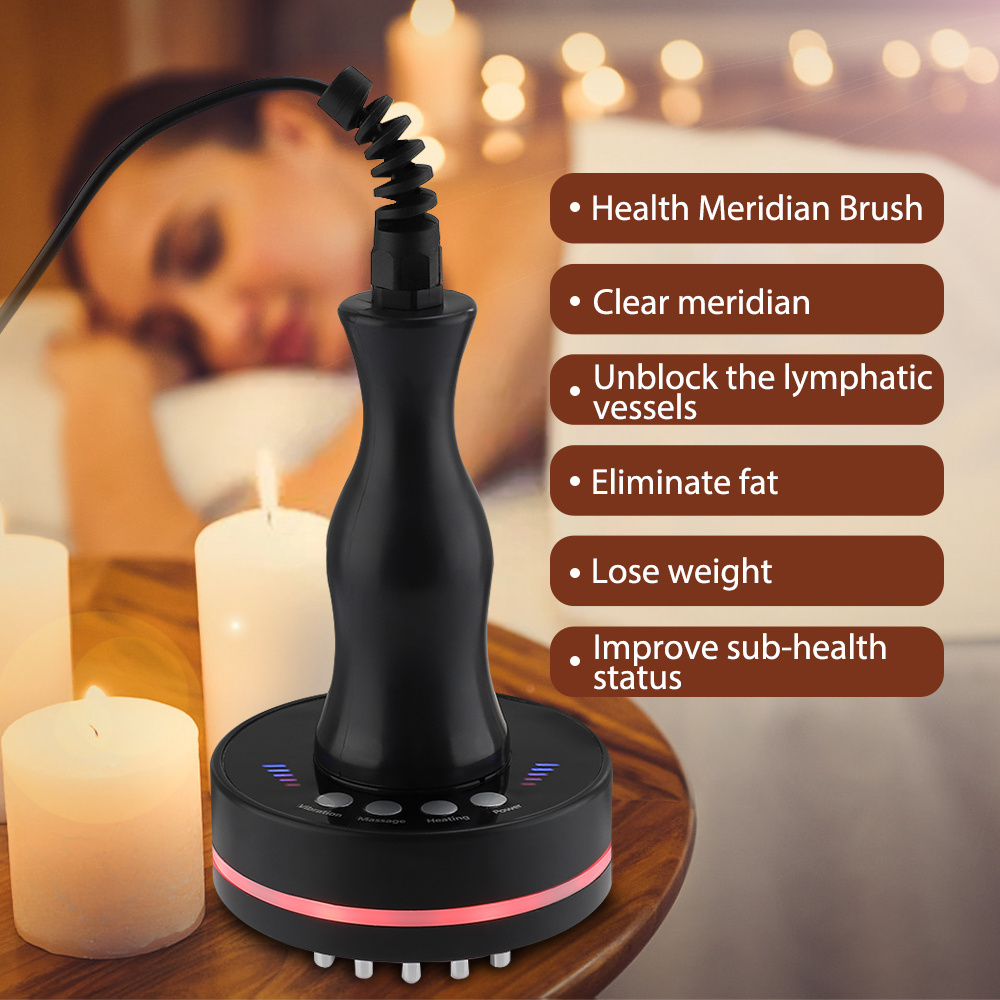 Handheld Heating Vibration Gua Sha Device Electric Body Slimming Cellulite Remover Meridian Massage Brush