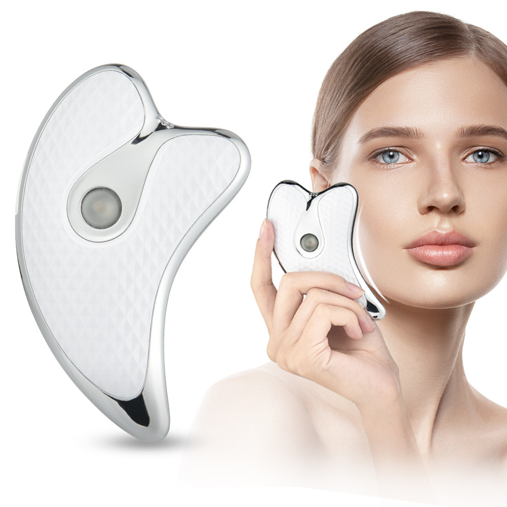 v face lifting beauty device facial slimming massager LED light heating vibrating electric gua sha scraping face massager