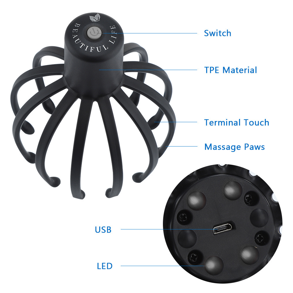 USB Rechargeable Electric Octopus Claw Hair Scalp Massager Stress Relief Head Massager