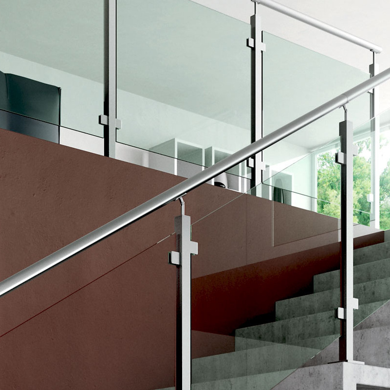 Frosted Glass Balcony Balustrade Accessories Stainless steel railing posts with clamp