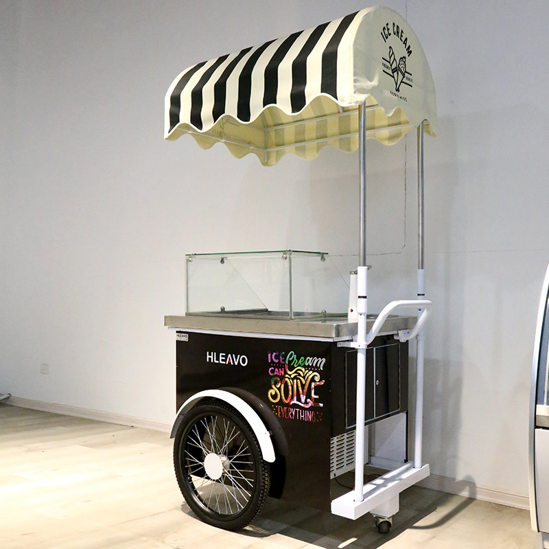 italian outdoor gelato cart Ice cream freezer display bike cart mobile push ice cream cart with freezer