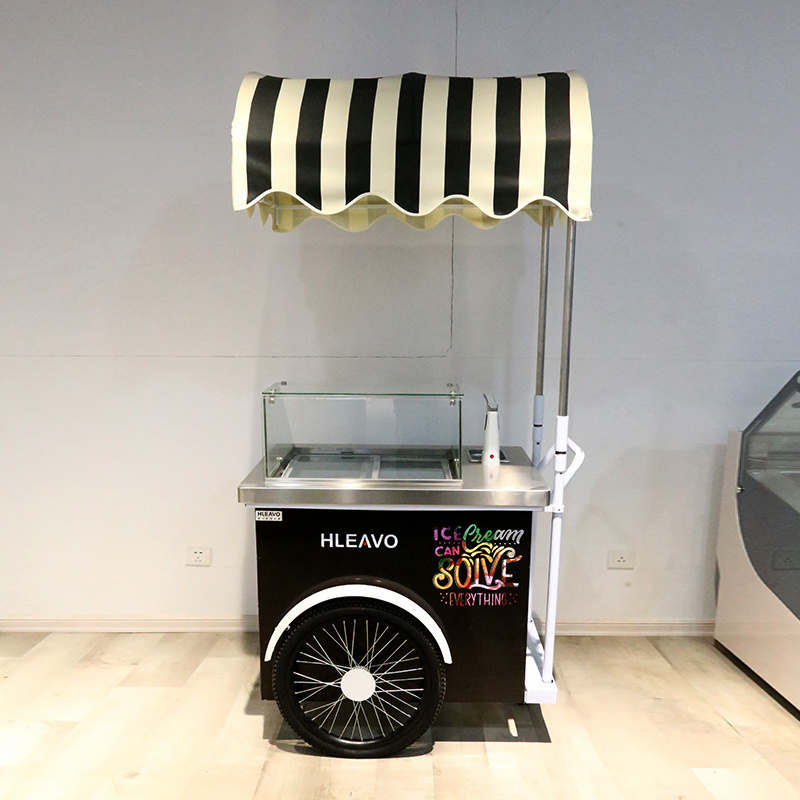 italian outdoor gelato cart Ice cream freezer display bike cart mobile push ice cream cart with freezer