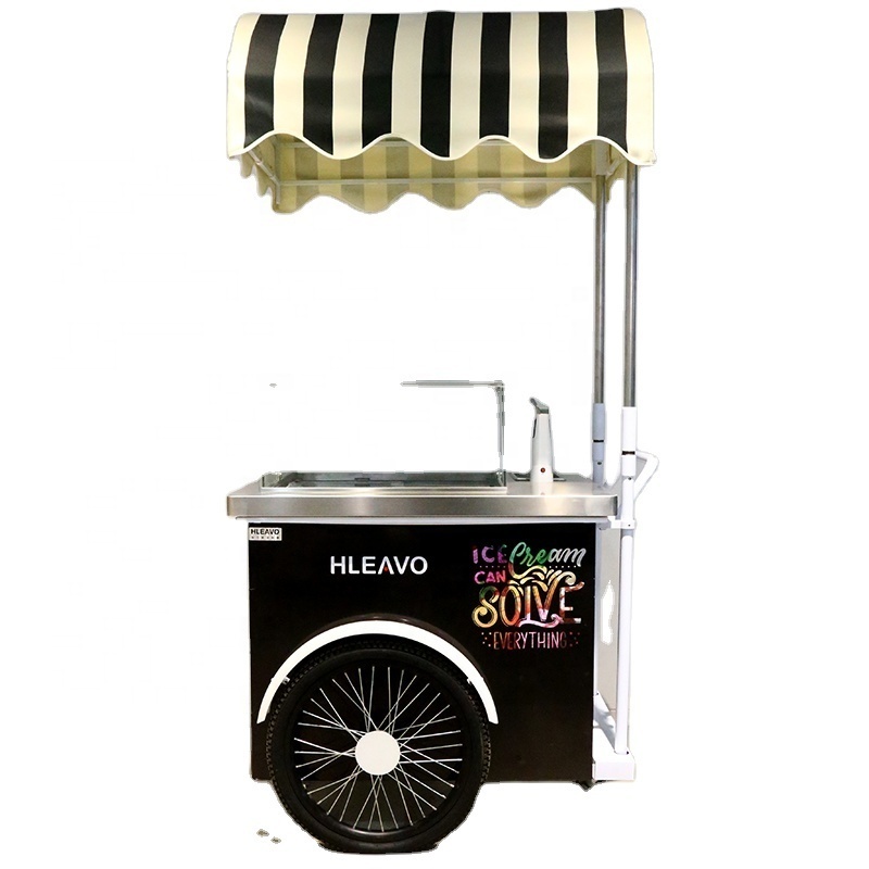 italian outdoor gelato cart Ice cream freezer display bike cart mobile push ice cream cart with freezer